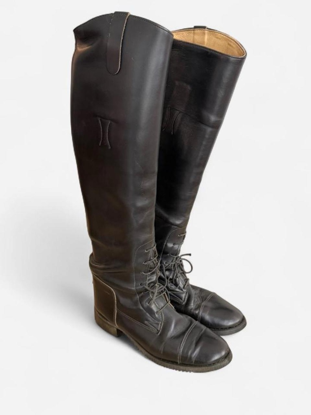 Tall Black Leather Lace-Up Riding Boots
